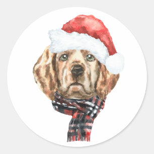 Watercolor Golden Retriever Santa Christmas Classic Round Sticker