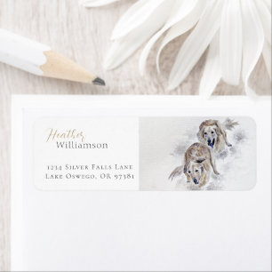Watercolor Golden Retriever Snowy Holiday Label