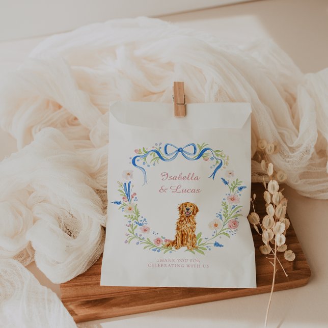 Watercolor Golden Retriever Wedding Crest Favor Bag (Creator Uploaded)