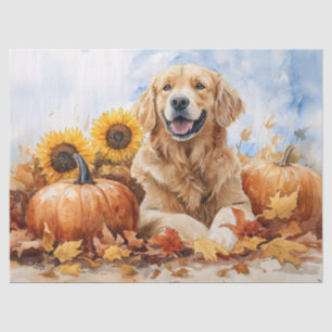 Watercolor Golden Retriever with Pumpkin Decoupage Tissue Paper