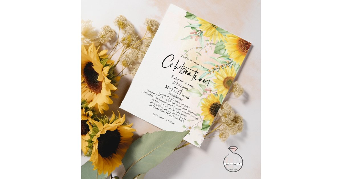 Watercolor Golden Yellow Rustic Sunflowers Invitation | Zazzle
