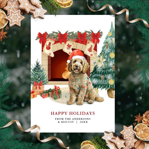 Watercolor Goldendoodle Christmas Card