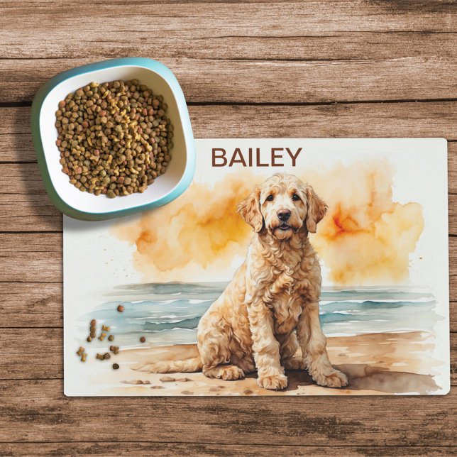 Watercolor Goldendoodle Dog Food Mat (Creator Uploaded)