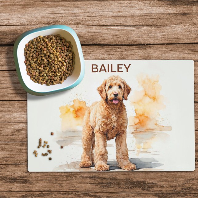 Watercolor Goldendoodle Dog Food Mat (Creator Uploaded)