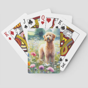 Watercolor Goldendoodle Dog Wildflower Field Poker Cards