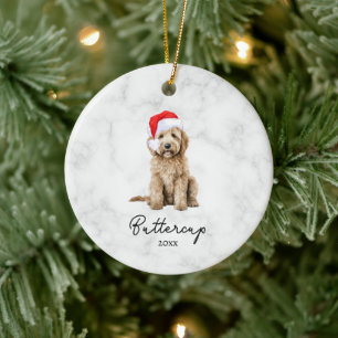 Watercolor Goldendoodle Farmhouse Christmas Ceramic Ornament