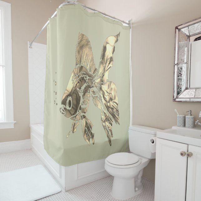 Watercolor Goldfish Aquarium Fish Shower Curtain (In Situ)