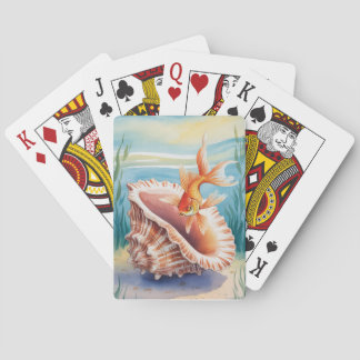 Watercolor Goldfish in Coral Shell Poker Cards