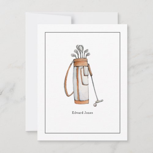 Watercolor Golf bag Golfer Flat  Thank You Card