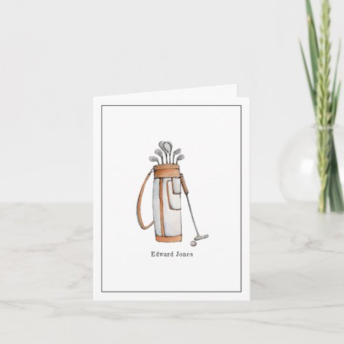 Watercolor Golf bag Golfer Folded  Thank You Card