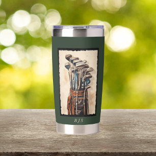 Watercolor Golf Bags Monogram Custom Insulated Tumbler
