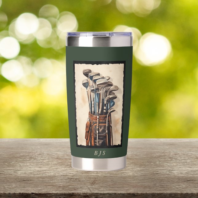 Watercolor Golf Bags Monogram Custom Insulated Tumbler (Creator Uploaded)