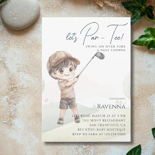Watercolor Golf Boy Let's Par-Tee Baby Shower Invitation