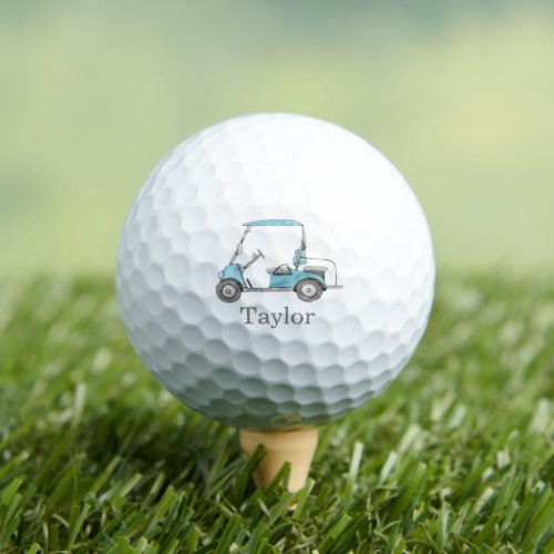 Watercolor Golf Cart Golf Balls