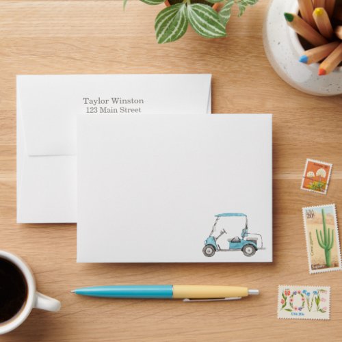 Watercolor Golf Cart Personalized Envelopes