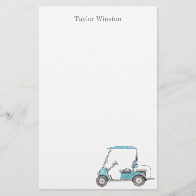 Watercolor Golf Cart Personalized Stationery (Front)
