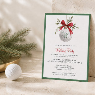 Watercolor Golf Christmas Party Invitation Initial