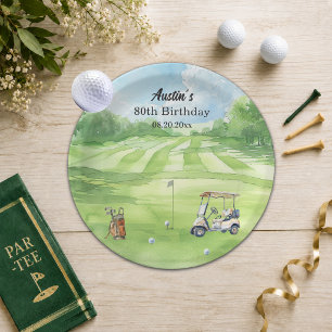 Watercolor Golf Course 80th Birthday Party Paper Plates