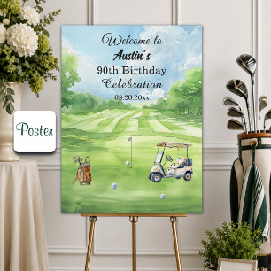Watercolor Golf Course 90th Birthday Party Welcome Poster