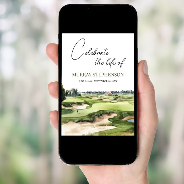 Watercolor Golf Course Celebration Of Life Invitation (Front Digital)
