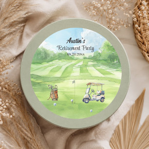 Watercolor Golf Course Retirement Party  Classic Round Sticker