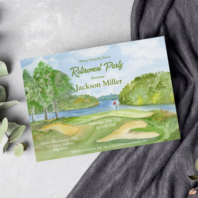 Watercolor Golf Course With Water Retirement Party Invitation (Creator Uploaded)