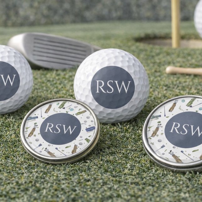 Watercolor Golf Pattern Monogram Divot Markers (Creator Uploaded)
