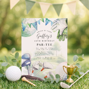 Watercolor Golf Themed Birthday Party Invitation
