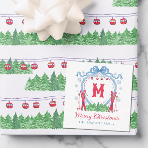 Watercolor Gondola Ski Monogram Crest Enclosure Note Card
