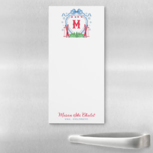 Watercolor Gondola Ski Monogram Crest Magnetic Notepad
