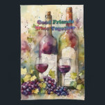 Watercolor Good Friends Wine Together   Kitchen Towel<br><div class="desc">This colorful kitchen towel is a perfect gift for the wine enthusiasts in your life or for yourself and is sure to brighten up any kitchen. I hope it makes you happy . . . that is my goal and passion! ⭐You can be creative and customize all my designs by...</div>