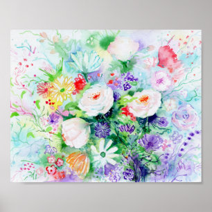 Watercolor Good Mood Flowers 8x10 Poster