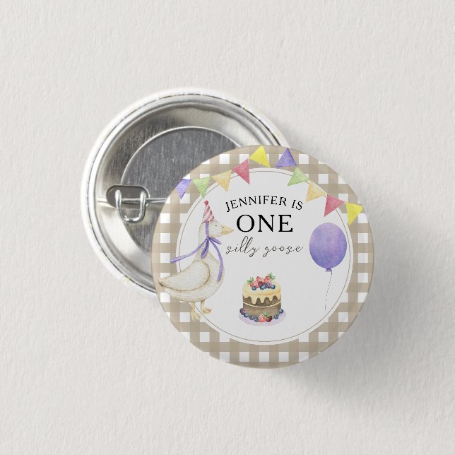 Watercolor Goose 1st birthday Button (Front & Back)