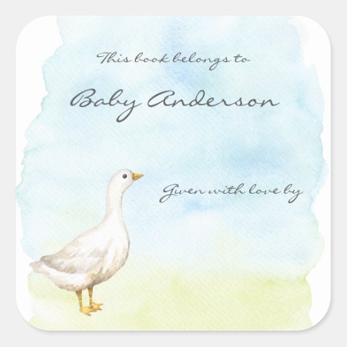 Watercolor goose baby shower bookplate