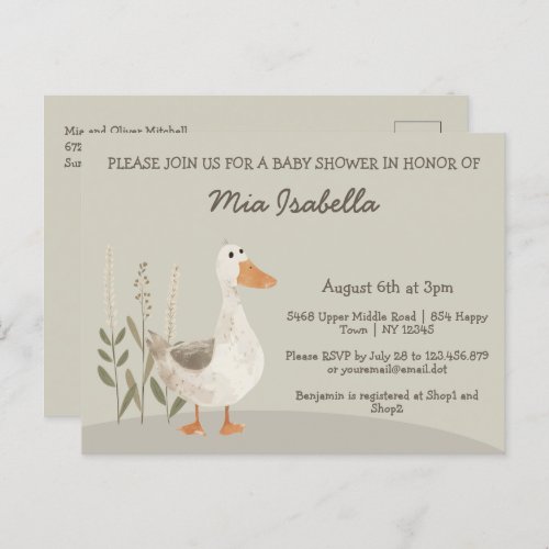 Watercolor Goose Baby Shower Invitatation Postcard