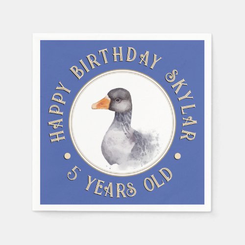 Watercolor Goose Birthday Custom Childrens Blue  Napkins