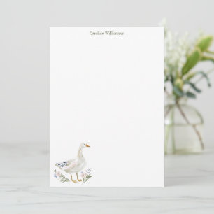 Watercolor Goose Botanical Personalized Stationery Note Card