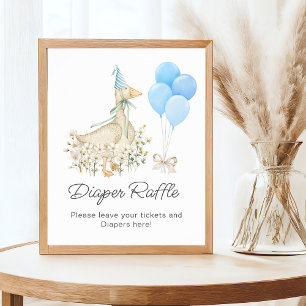 Watercolor Goose Boy Baby Shower Diaper Raffle  Poster