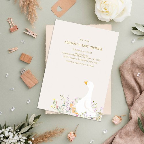 Watercolor Goose Duck Wildflower Baby Shower Invitation