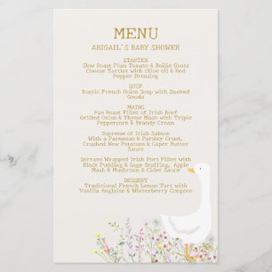 Watercolor Goose Duck Wildflower Baby Shower Menu