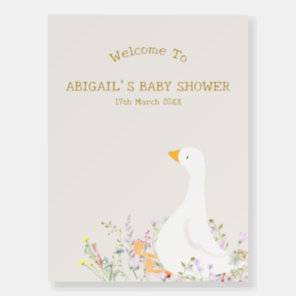 Watercolor Goose Floral Baby Shower Welcome Sign