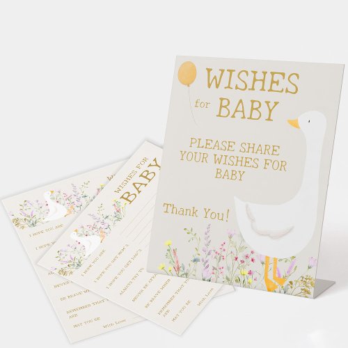 Watercolor Goose Floral Baby Shower Wishes Sign