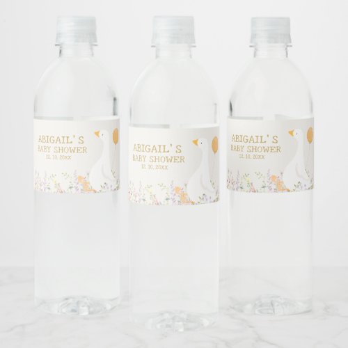 Watercolor Goose Floral Wildflower Baby Shower Water Bottle Label