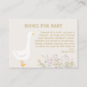 Watercolor Goose Flower Baby Shower Book Request Enclosure Card