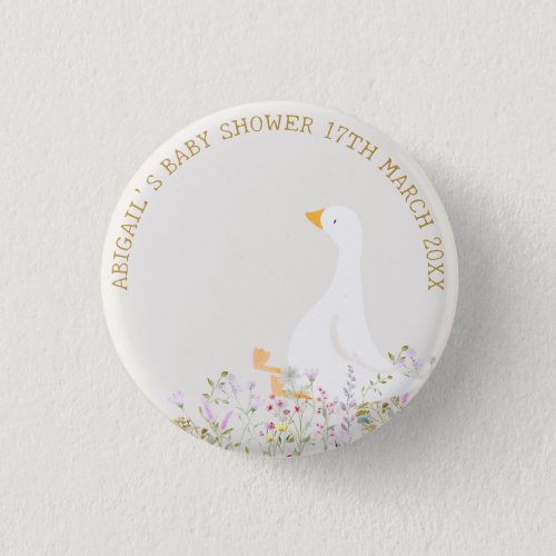 Watercolor Goose Wildflower Baby Shower Button
