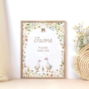 Watercolor Goose Wildflower Baby Shower Favors Poster