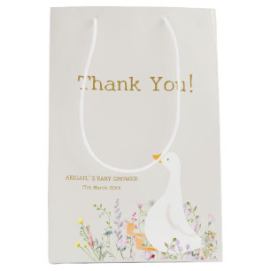 Watercolor Goose Wildflower Baby Shower Medium Gift Bag