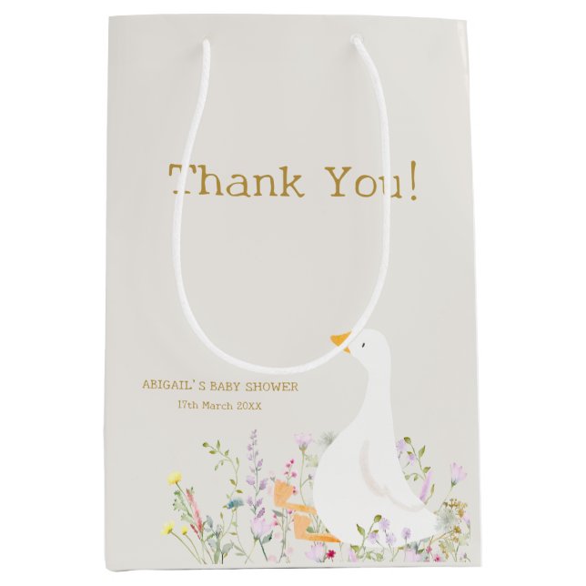 Watercolor Goose Wildflower Baby Shower Medium Gift Bag (Front)