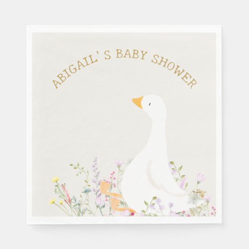 Watercolor Goose Wildflower Baby Shower  Napkins