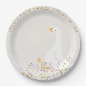 Watercolor Goose Wildflower Baby Shower Paper Plates